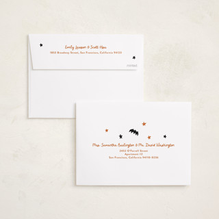 This is a pumpkin halloween party invitations cards with standard by Becky Nimoy called happy halloween ghosted printing on recycled smooth signature in standard