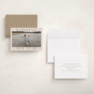 This is a champagne petite holiday cards with standard by Ekko Studio called headlines printing on recycled smooth signature in petite