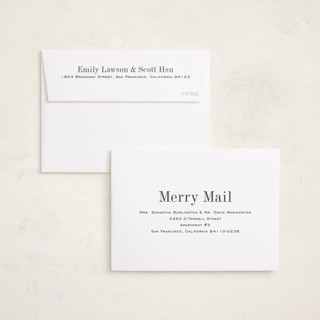 This is a snow petite holiday cards with standard by Megan Davis called eternally merry printing on recycled smooth signature in petite