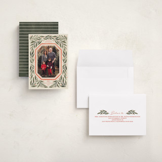 This is a wintergreen petite holiday cards with standard by Kristen Magee called botanical scallop frame printing on recycled smooth signature in petite