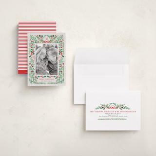 This is a festive petite holiday cards with standard by Alethea and Ruth called holiday pines printing on recycled smooth signature in petite