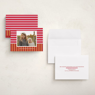 This is a nutmeg petite holiday cards with standard by Shari Margolin called festive stripes printing on recycled smooth signature in petite