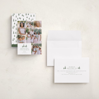 This is a porcelain petite holiday cards with standard by Everett Paper Goods called among the pines printing on recycled smooth signature in petite