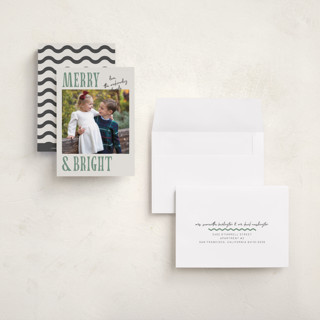 This is a moss petite holiday cards with standard by Kelly Watkins called merry modern printing on recycled smooth signature in petite