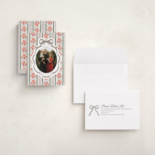 This is a coal petite holiday cards with standard by Jackie Crawford called wildflower holiday ribbon printing on recycled smooth signature in petite