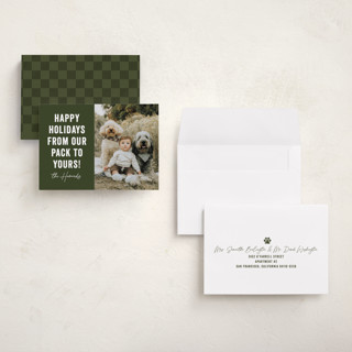 This is a evergreen petite holiday cards with standard by Brooke Chandler called our pack to yours printing on recycled smooth signature in petite