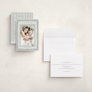 This is a blue jay petite holiday cards with standard by Lucrecia Caporale called delicate botanical frame printing on recycled smooth signature in petite