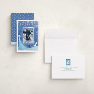 This is a blue jay petite holiday cards with standard by Sabrin Deirani called frozen magic holidays printing on recycled smooth signature in petite