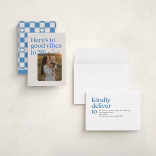 This is a bluebell petite holiday cards with standard by Jackie Crawford called good vibes in 25 printing on recycled smooth signature in petite