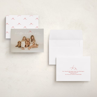 This is a holly petite holiday cards with standard by Phrosné Barwood called little cute bow printing on recycled smooth signature in petite