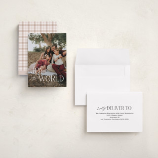 This is a snow petite holiday cards with standard by Pixel and Hank called all joy to the world printing on recycled smooth signature in petite