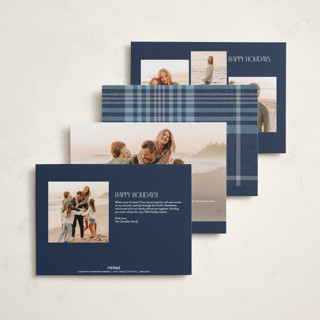 This is a navy petite holiday cards with standard by Annie Holmquist called foiled plaid printing on recycled smooth signature in petite