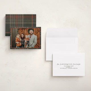 This is a autumn petite holiday cards with standard by Annie Holmquist called foiled plaid printing on recycled smooth signature in petite