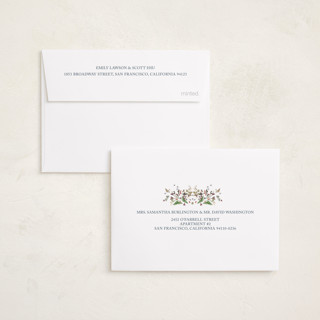 This is a berry petite holiday cards with standard by Kelly Ventura called wonderland floral printing on recycled smooth signature in petite