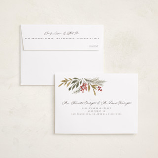 This is a pine petite holiday cards with standard by Emily Betts called three simplicity printing on recycled smooth signature in petite