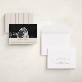 This is a almond petite holiday cards with standard by Brianne Larsen called classic border printing on recycled smooth signature in petite