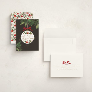 This is a coal petite holiday cards with standard by Everett Paper Goods called ornament branch printing on signature in petite