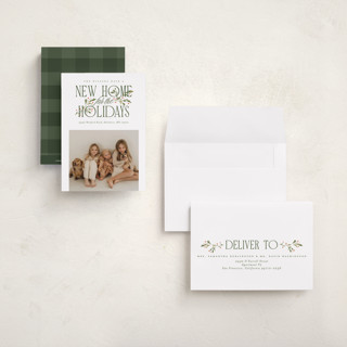 This is a wreath petite holiday cards with standard by Erin L. Wilson called hearth garland printing on recycled smooth signature in petite