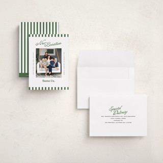 This is a spruce petite holiday cards with standard by Owl and Toad called new location printing on recycled smooth signature in petite