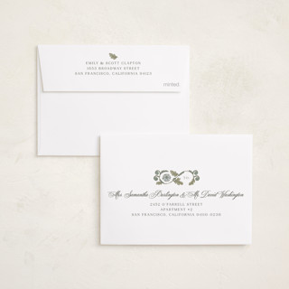 This is a cottage blue petite holiday cards with standard by Jen Owens called heritage wrap printing on recycled smooth signature in petite