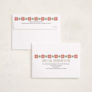 This is a linen petite holiday cards with standard by Karidy Walker called cozy knit christmas printing on recycled smooth signature in petite