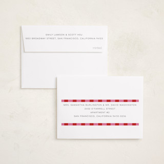 This is a strawberry petite holiday cards with standard by Morgan Kendall called cabana printing on recycled smooth signature in petite