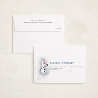This is a night petite holiday cards with standard by Orasie called disney's frozen olaf holiday fun printing on recycled smooth signature in petite