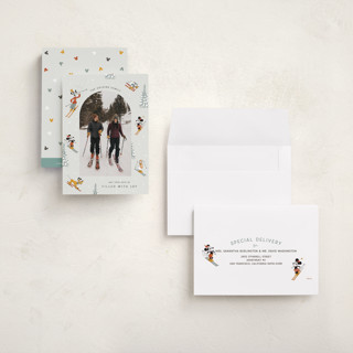 This is a ice petite holiday cards with standard by Kelsey Mucci called disney's mickey and friends tis the ski-son printing on recycled smooth signature in petite