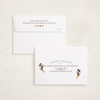 This is a ice petite holiday cards with standard by Kelsey Mucci called disney's mickey and friends tis the ski-son printing on recycled smooth signature in petite