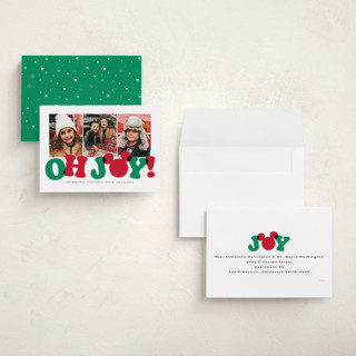 This is a festive petite holiday cards with standard by Lea Delaveris called disney's mickey oh joy printing on recycled smooth signature in petite