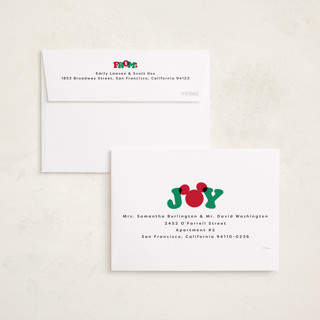 This is a festive petite holiday cards with standard by Lea Delaveris called disney's mickey oh joy printing on recycled smooth signature in petite