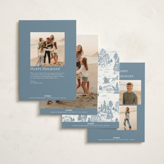 This is a periwinkle petite holiday cards with standard by Jennifer Lew called christmas toile printing on signature in petite