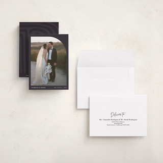 This is a charcoal petite holiday cards with standard by Oma N. Ramkhelawan called arched simplicity printing on recycled smooth signature in petite