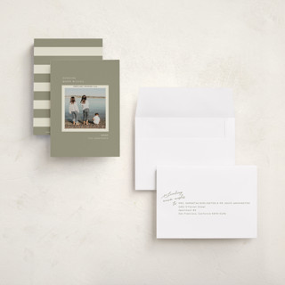 This is a sage petite holiday cards with standard by Sarah Brown called vacation snapshot printing on recycled smooth signature in petite