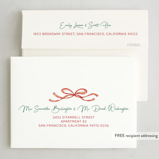 This is a fruitcake petite holiday cards with standard by Paper Sun Studio called baubles and bows printing on recycled smooth signature in petite