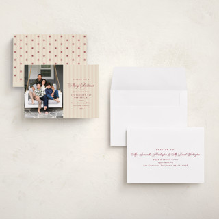 This is a stocking petite holiday cards with standard by Olivia Raufman called charming stripe printing on recycled smooth signature in petite