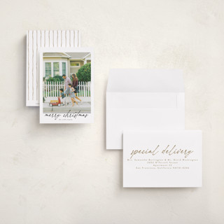This is a marshmallow petite holiday cards with standard by Tamara Hilje called the merry printing on recycled smooth signature in petite