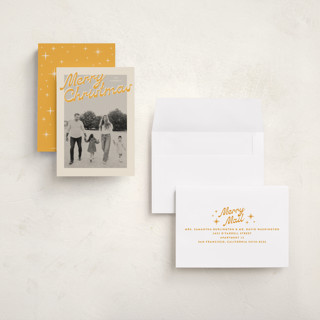 This is a butterscotch petite holiday cards with standard by Ekko Studio called nostalgia printing on recycled smooth signature in petite