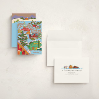 This is a glacier petite holiday cards with standard by Jess Franks called cozy winter village printing on signature in petite