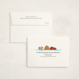 This is a glacier petite holiday cards with standard by Jess Franks called cozy winter village printing on signature in petite