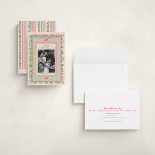 This is a wreath petite holiday cards with standard by Leia Matt called rustic romance printing on recycled smooth signature in petite