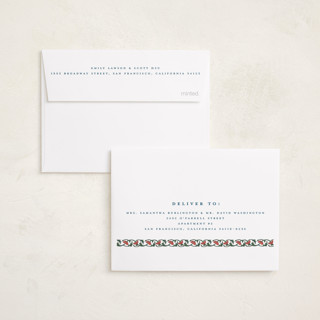 This is a blue jay petite holiday cards with standard by Teju Reval called festive block print printing on recycled smooth signature in petite