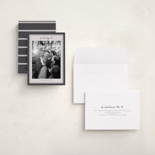 This is a charcoal petite holiday cards with standard by Nicole Walsh called merry bows printing on recycled smooth signature in petite