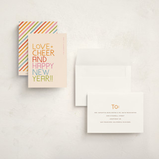 This is a rainbow petite holiday cards with standard by Snow and Ivy called love and cheer printing on signature in petite