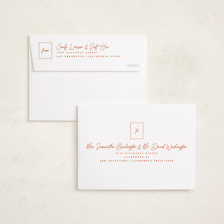 This is a cinnamon petite holiday cards with standard by Gwen Bedat called return address printing on recycled smooth signature in petite