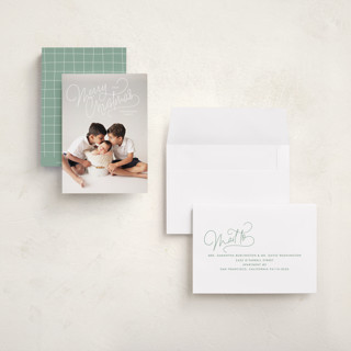 This is a snow petite holiday cards with standard by Lauren Chism called up top printing on recycled smooth signature in petite