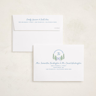 This is a blue jay petite holiday cards with standard by Creo Study called trees and bows printing on recycled smooth signature in petite