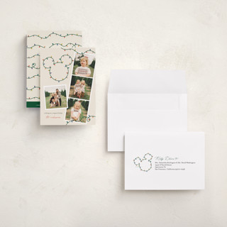 This is a gumdrop petite holiday cards with standard by Sarah Hawkins Designs called disney's mickey glowing lights printing on recycled smooth signature in petite