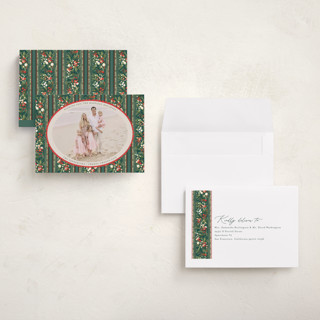 This is a fruitcake petite holiday cards with standard by Jackie Crawford called holiday garland ribbon printing on recycled smooth signature in petite