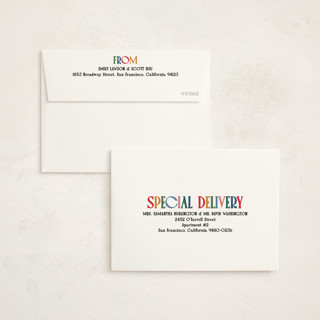 This is a gumdrop petite holiday cards with standard by Owl and Toad called colorful characters printing on signature in petite